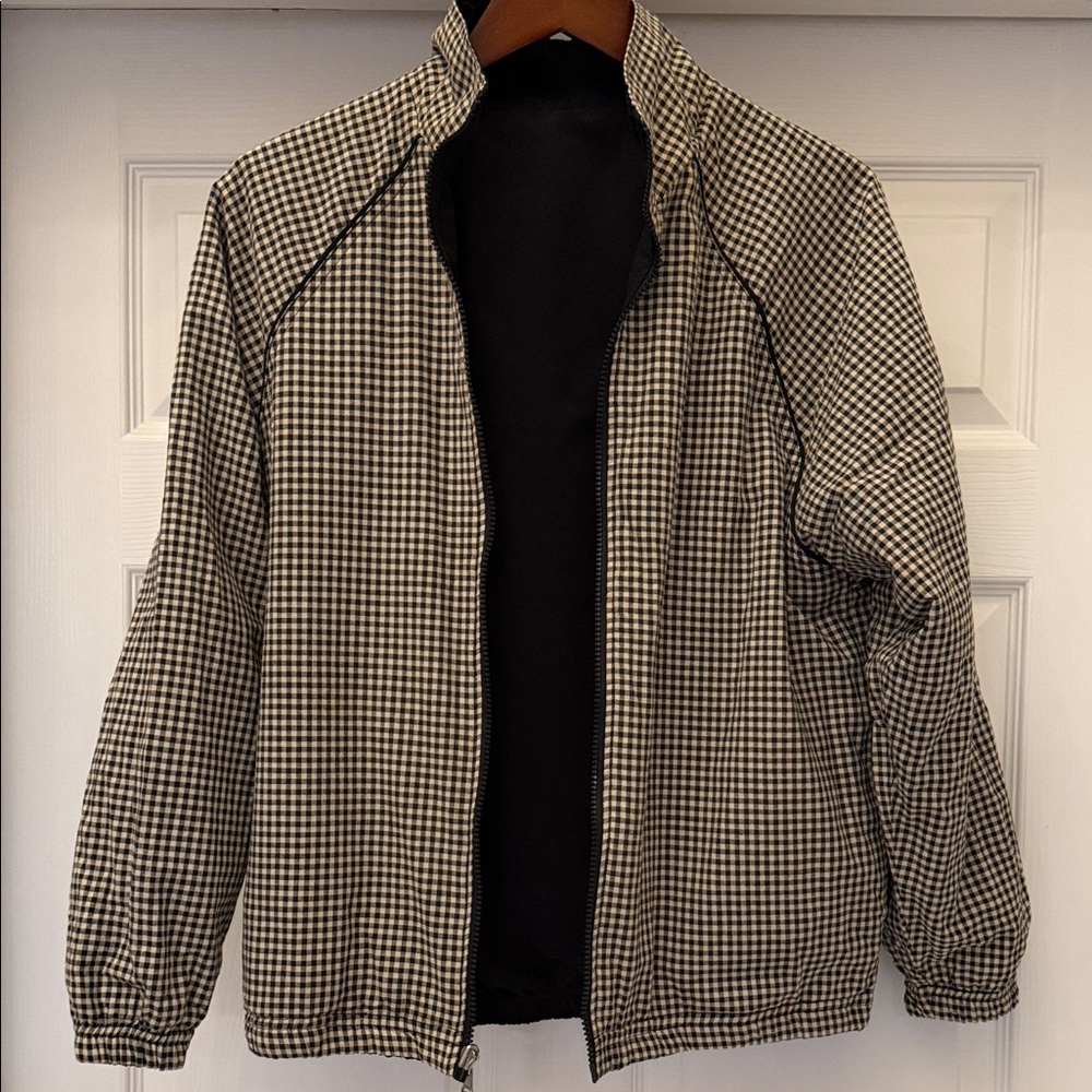 Grandmillennial Vintage Gingham Reversible Jacket Black White Petite L 90’s